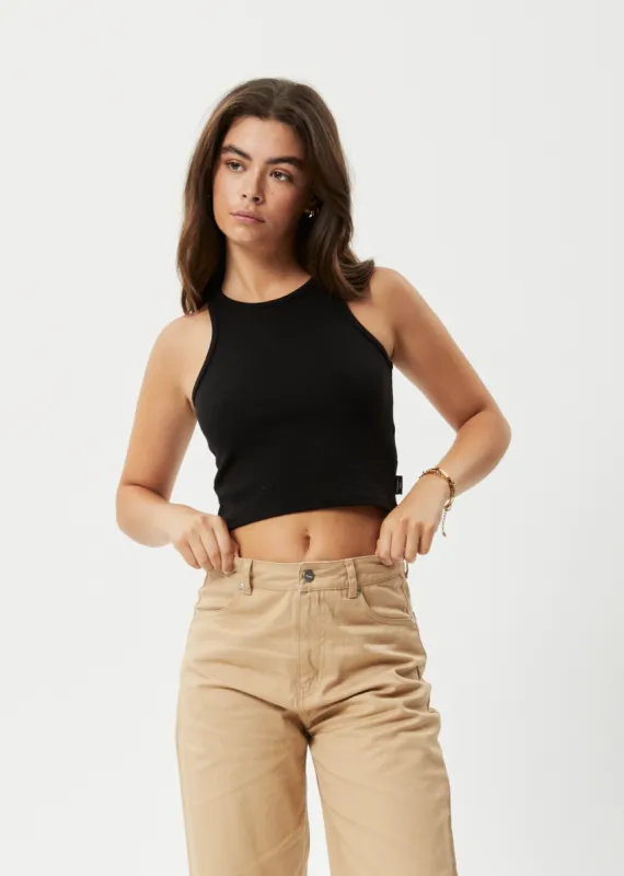 AFENDS Womens Pearly Cropped - Ribbed Singlet - Black sold by Afends