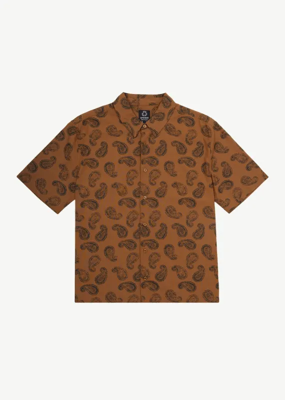 AFENDS Mens Tradition - Paisley Short Sleeve Shirt - Toffee made by Afends
