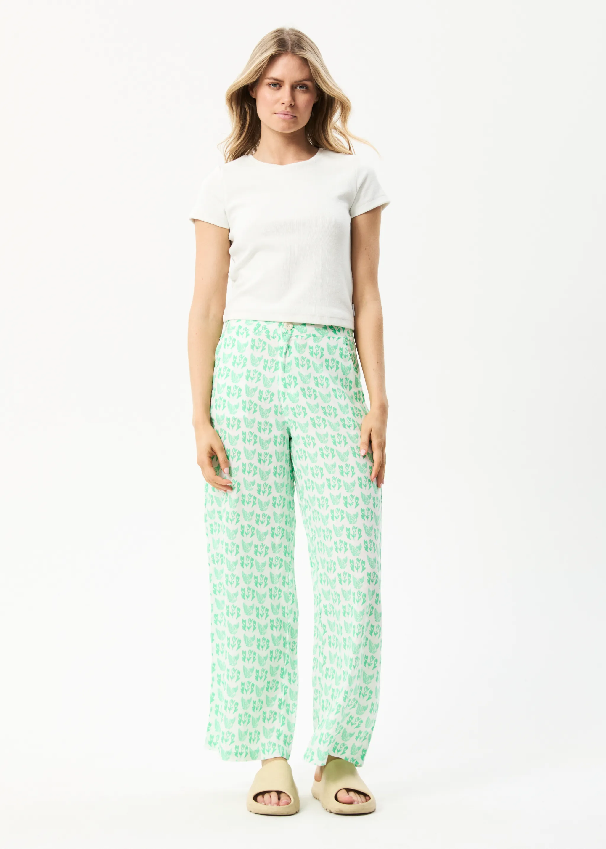 AFENDS Womens Swan Sienna - Wide Leg Pant - Lime Green sold by Afends