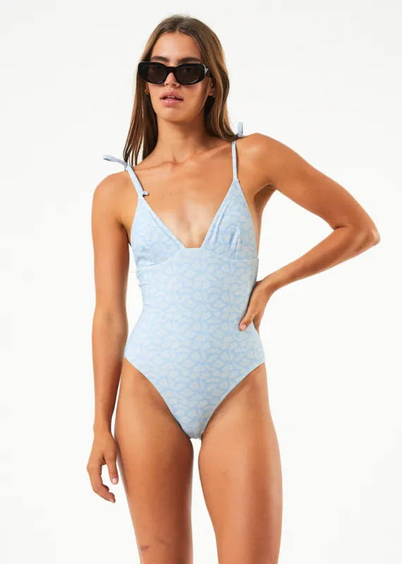 AFENDS Womens Underworld - Tie One Piece Swimsuit - Powder Blue sold by Afends