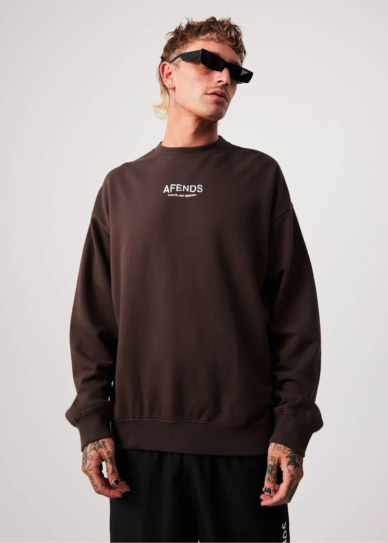 AFENDS Mens Spaced - Crew Neck Jumper - Coffee sold by Afends