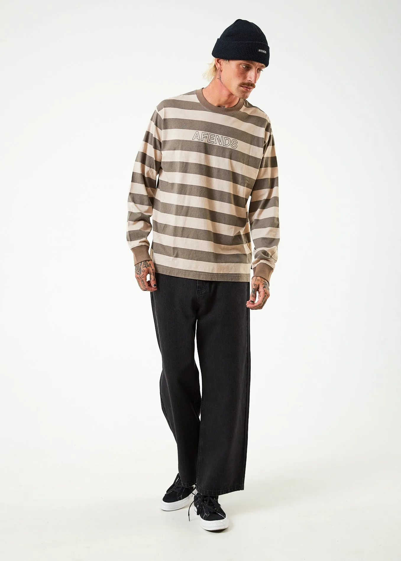 AFENDS Mens Sideline - Long Sleeve Striped T-Shirt - Beechwood sold by Afends product image thumbnail 3