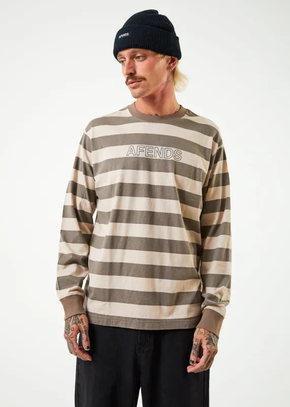 AFENDS Mens Sideline - Long Sleeve Striped T-Shirt - Beechwood sold by Afends