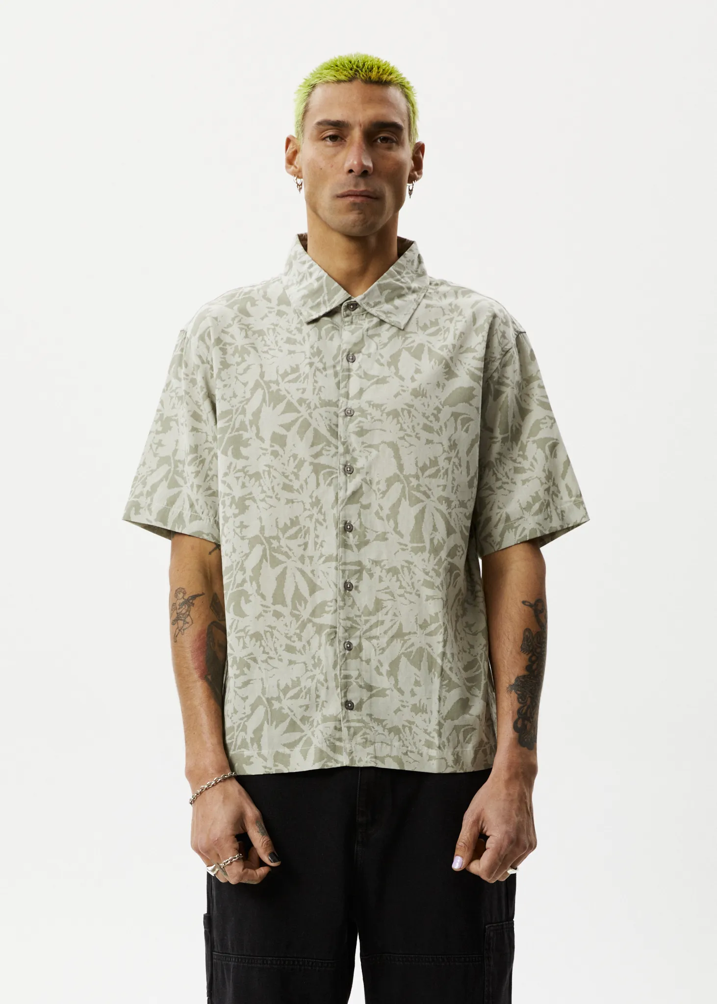 AFENDS Mens Bouquet - Short Sleeve Shirt - Olive Floral sold by Afends product image thumbnail 2