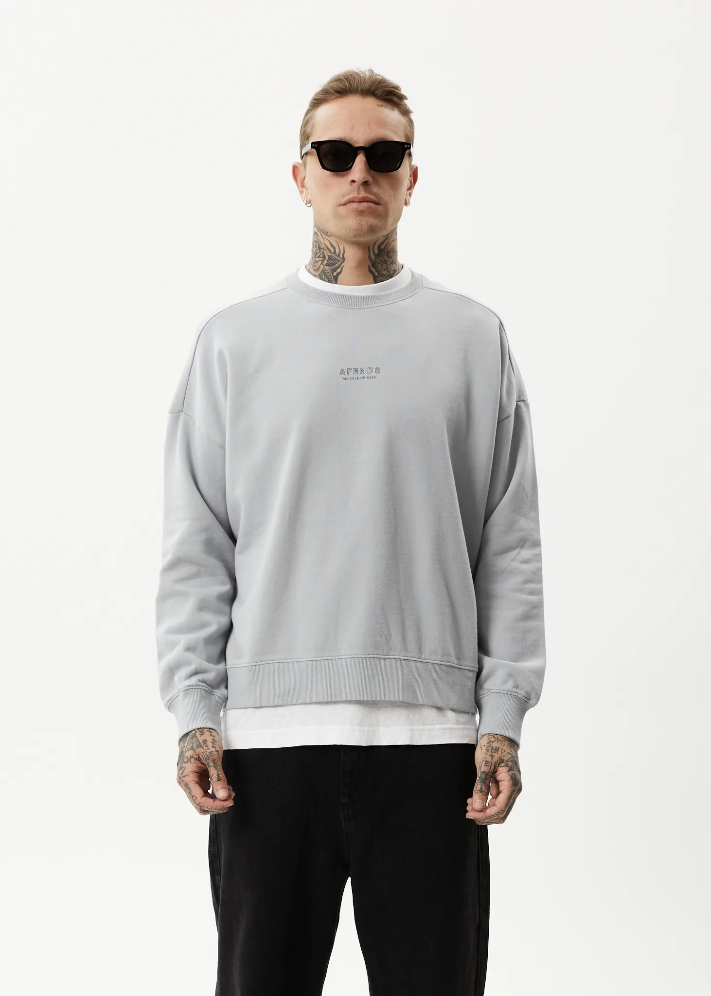 AFENDS Mens Credits - Crew Neck Jumper - Grey sold by Afends