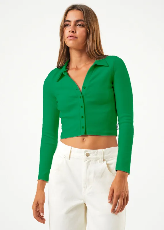 AFENDS Womens Eliza - Ribbed Long Sleeve Shirt - Forest sold by Afends