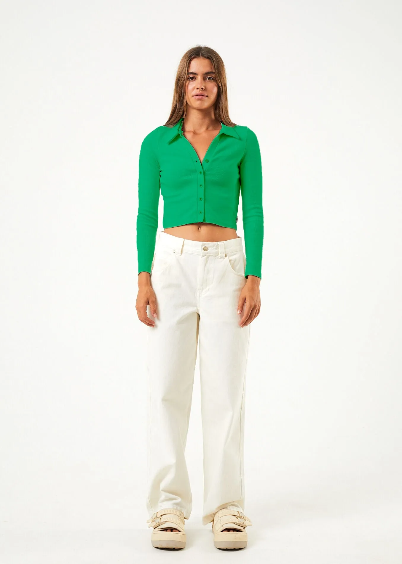 AFENDS Womens Eliza - Ribbed Long Sleeve Shirt - Forest sold by Afends product image thumbnail 3