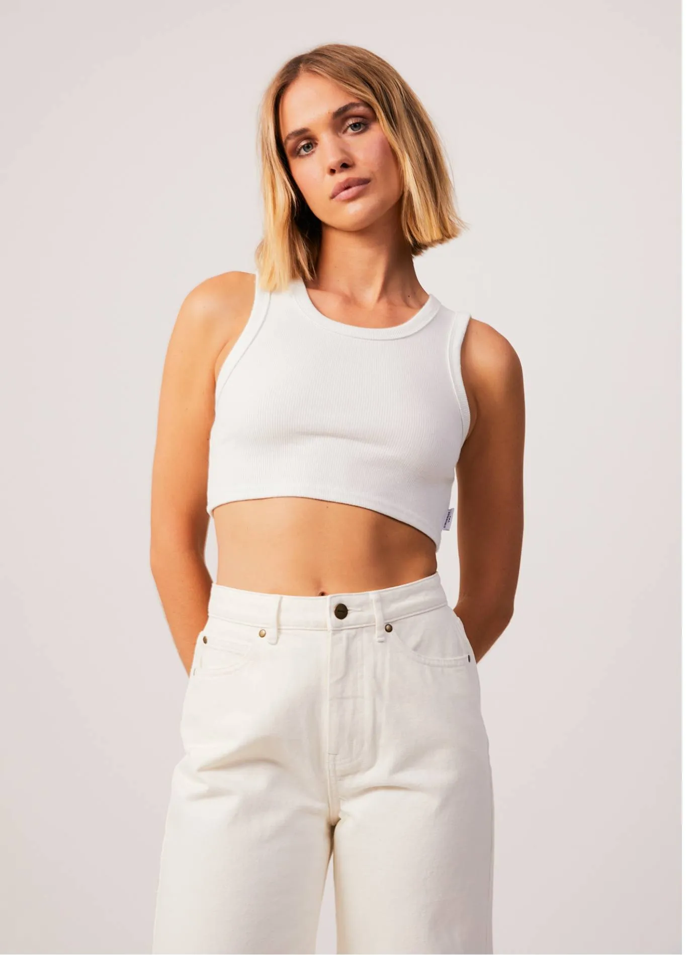 AFENDS Womens Chloe - Ribbed Cropped Tank - Off White sold by Afends