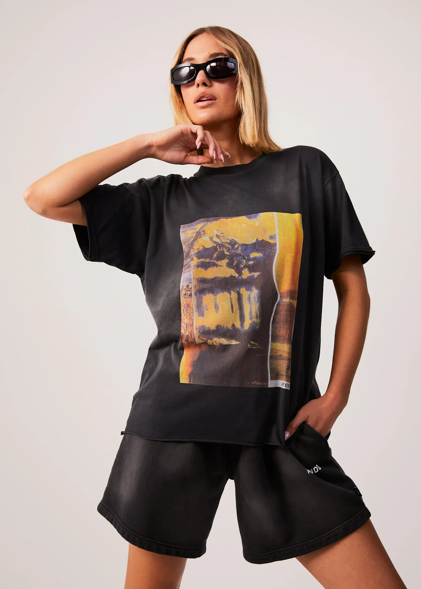 AFENDS Womens Boulevard - Oversized Graphic Tee - Worn Black sold by Afends
