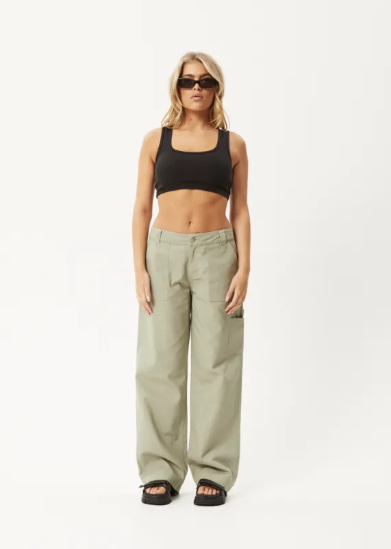AFENDS Womens Lexi - Low Rise Workwear Pant - Eucalyptus made by Afends