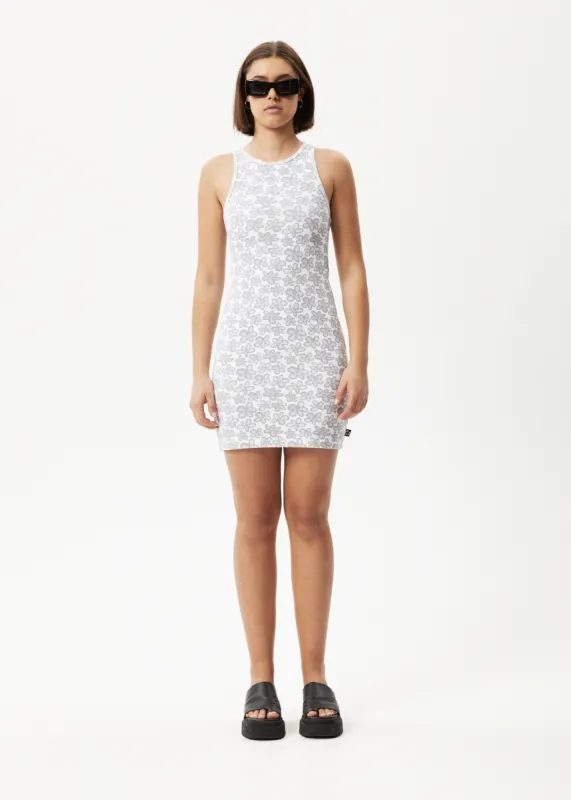 AFENDS Womens Digital Daisy - Rib Mini Dress - Charcoal sold by Afends