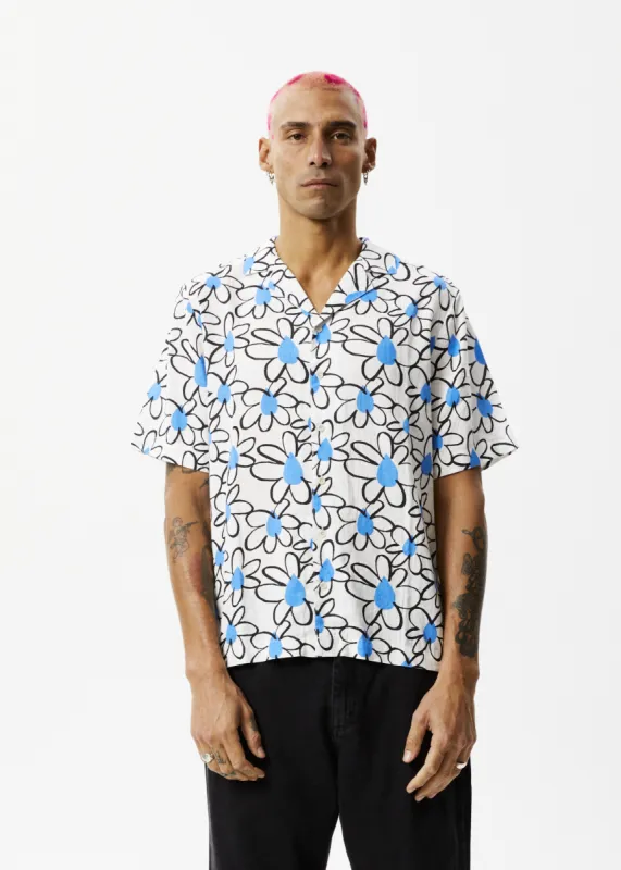 AFENDS Mens Waterfall - Cuban Short Sleeve Shirt - White made by Afends