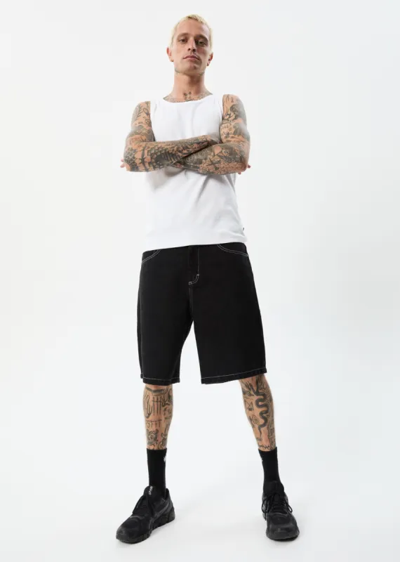 Afends Mens Lil C - Organic Denim Baggy Fit Short - Washed Black sold by Afends