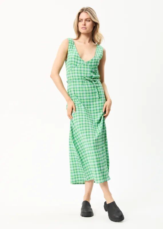 AFENDS Womens Tully - Seersucker Check Maxi Dress - Forest Check sold by Afends