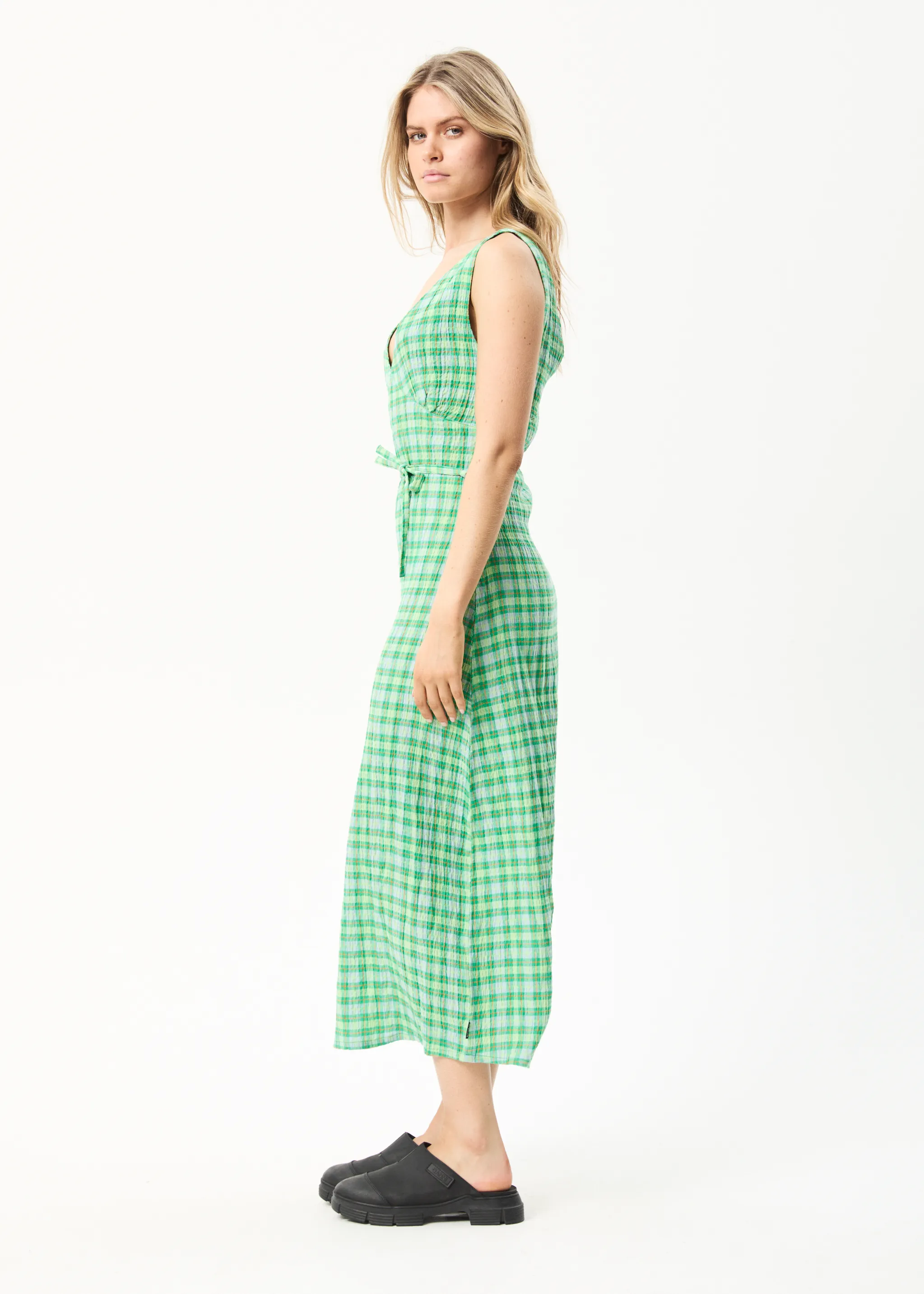 AFENDS Womens Tully - Seersucker Check Maxi Dress - Forest Check sold by Afends product image thumbnail 3