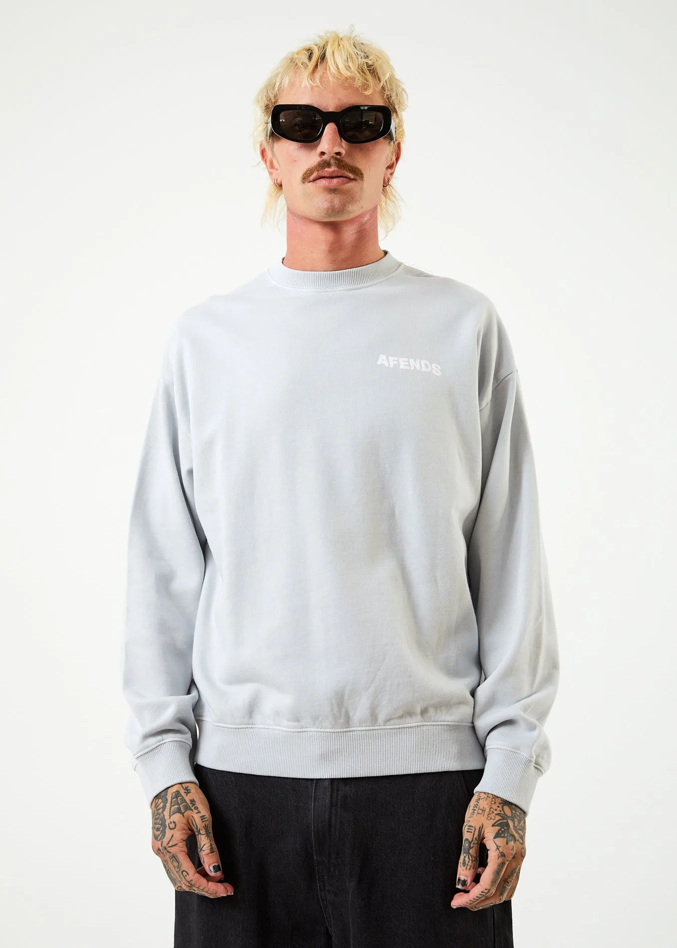 AFENDS Mens Vortex - Crew Neck Jumper - Smoke sold by Afends