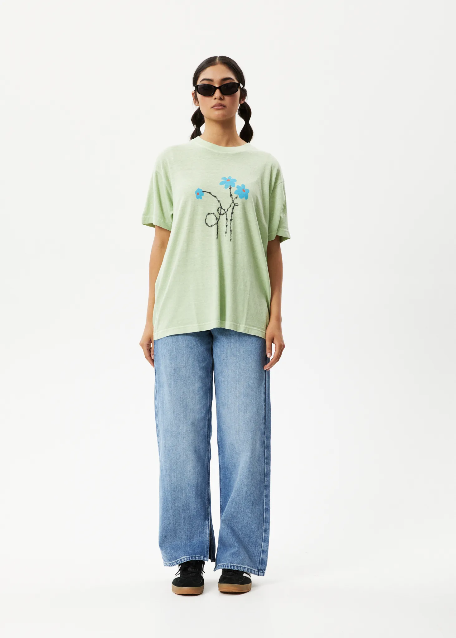 AFENDS Womens Bouquet Slay - Oversized Graphic T-Shirt - Worn Pistachio sold by Afends product image thumbnail 3