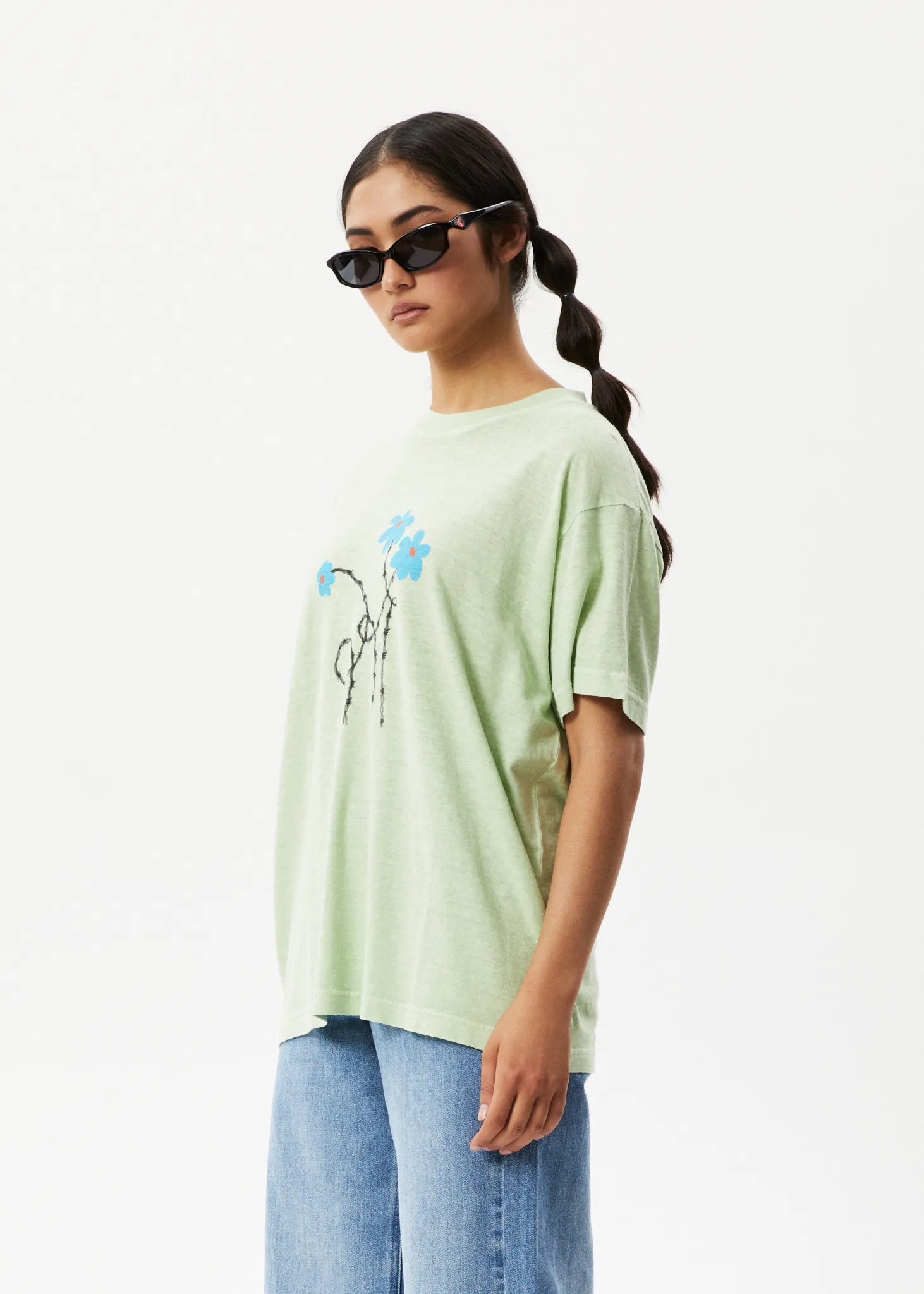 AFENDS Womens Bouquet Slay - Oversized Graphic T-Shirt - Worn Pistachio sold by Afends product image thumbnail 2