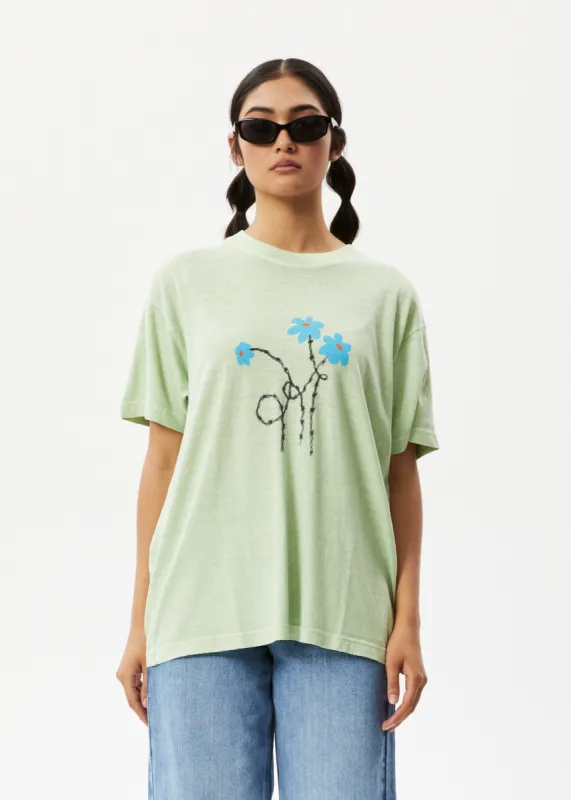 AFENDS Womens Bouquet Slay - Oversized Graphic T-Shirt - Worn Pistachio sold by Afends