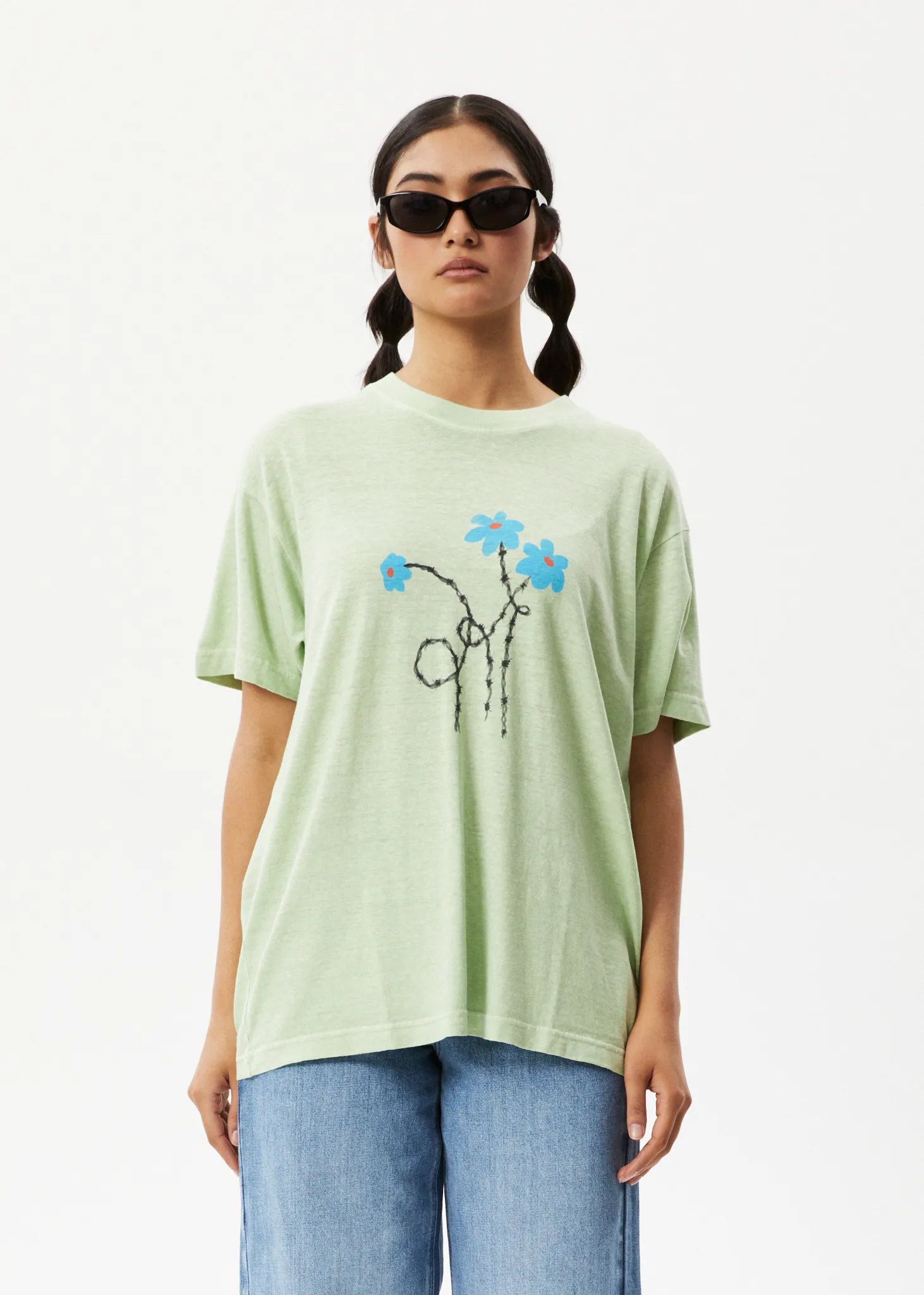 AFENDS Womens Bouquet Slay - Oversized Graphic T-Shirt - Worn Pistachio sold by Afends