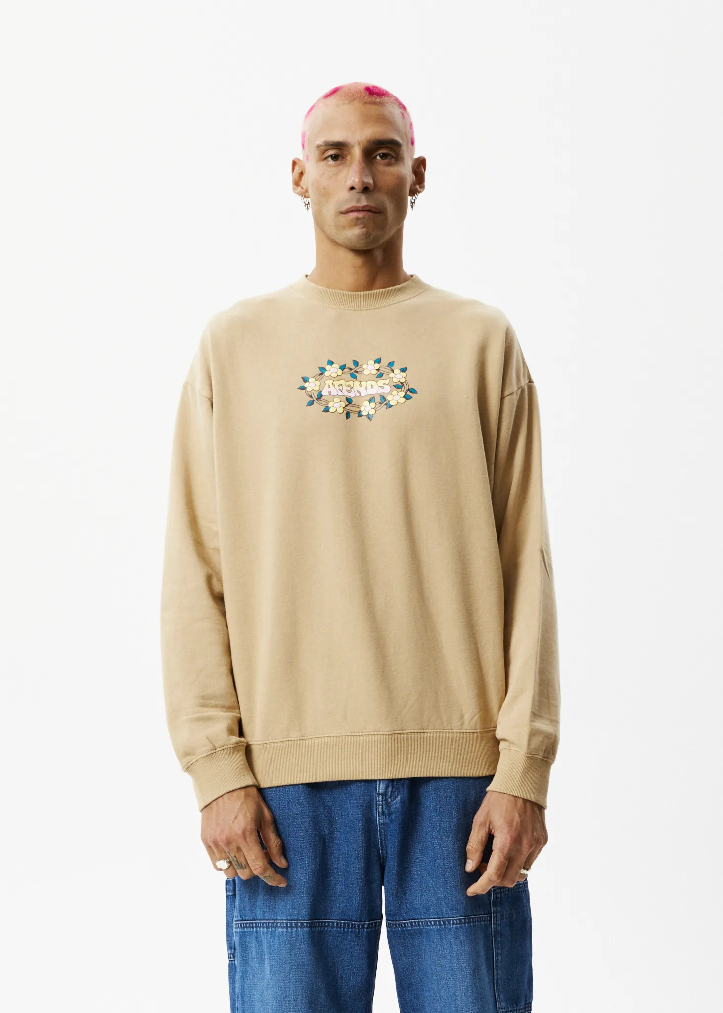 AFENDS Mens Bloom - Crew Neck Jumper - Tan sold by Afends