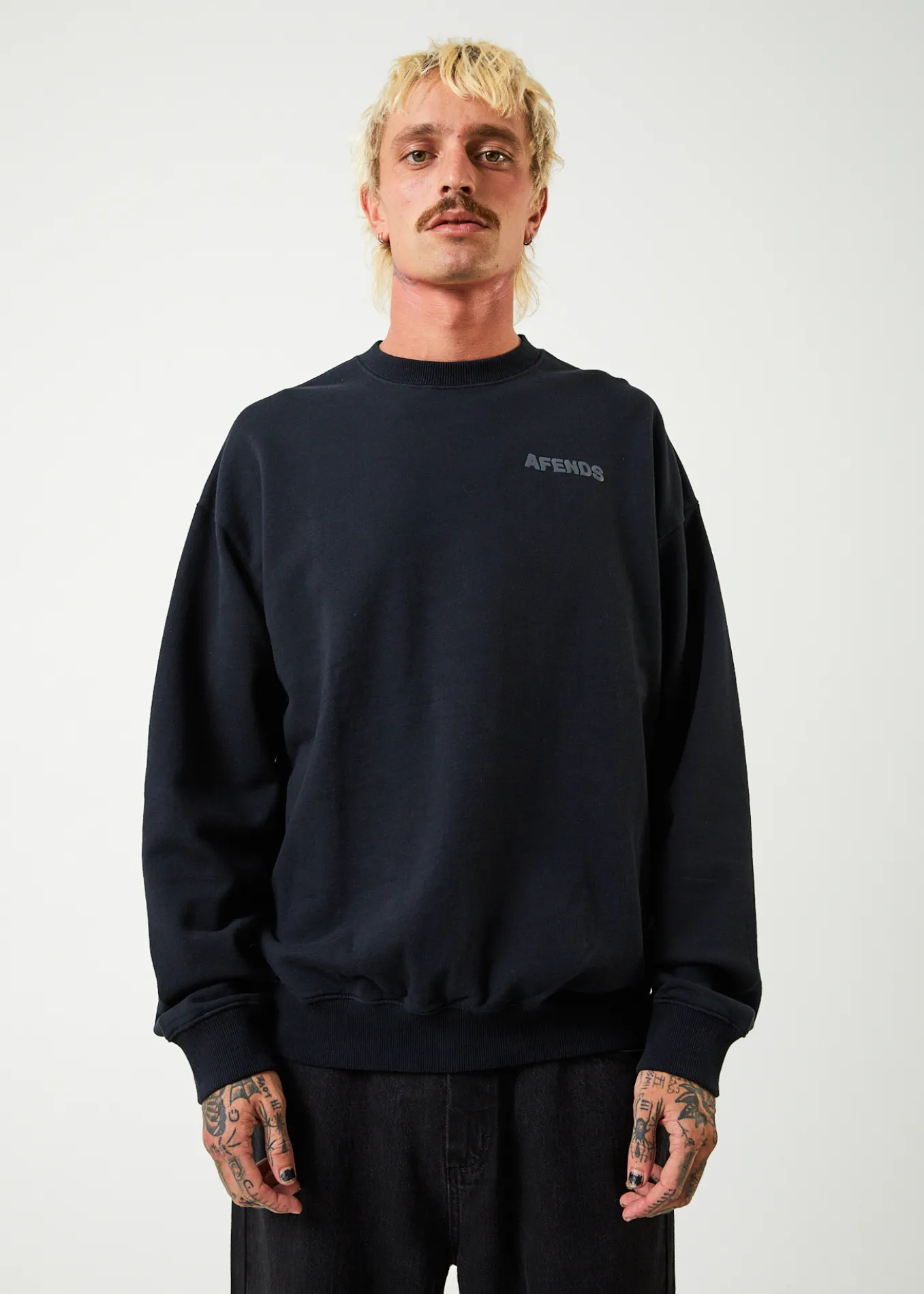 AFENDS Mens Vortex - Crew Neck Jumper - Black sold by Afends