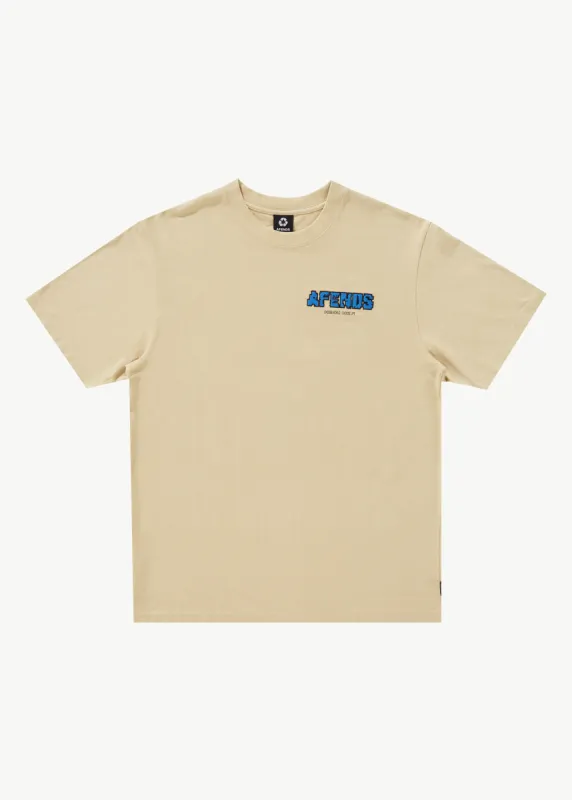 AFENDS Mens World - Retro Graphic Logo T-Shirt - Cement sold by Afends