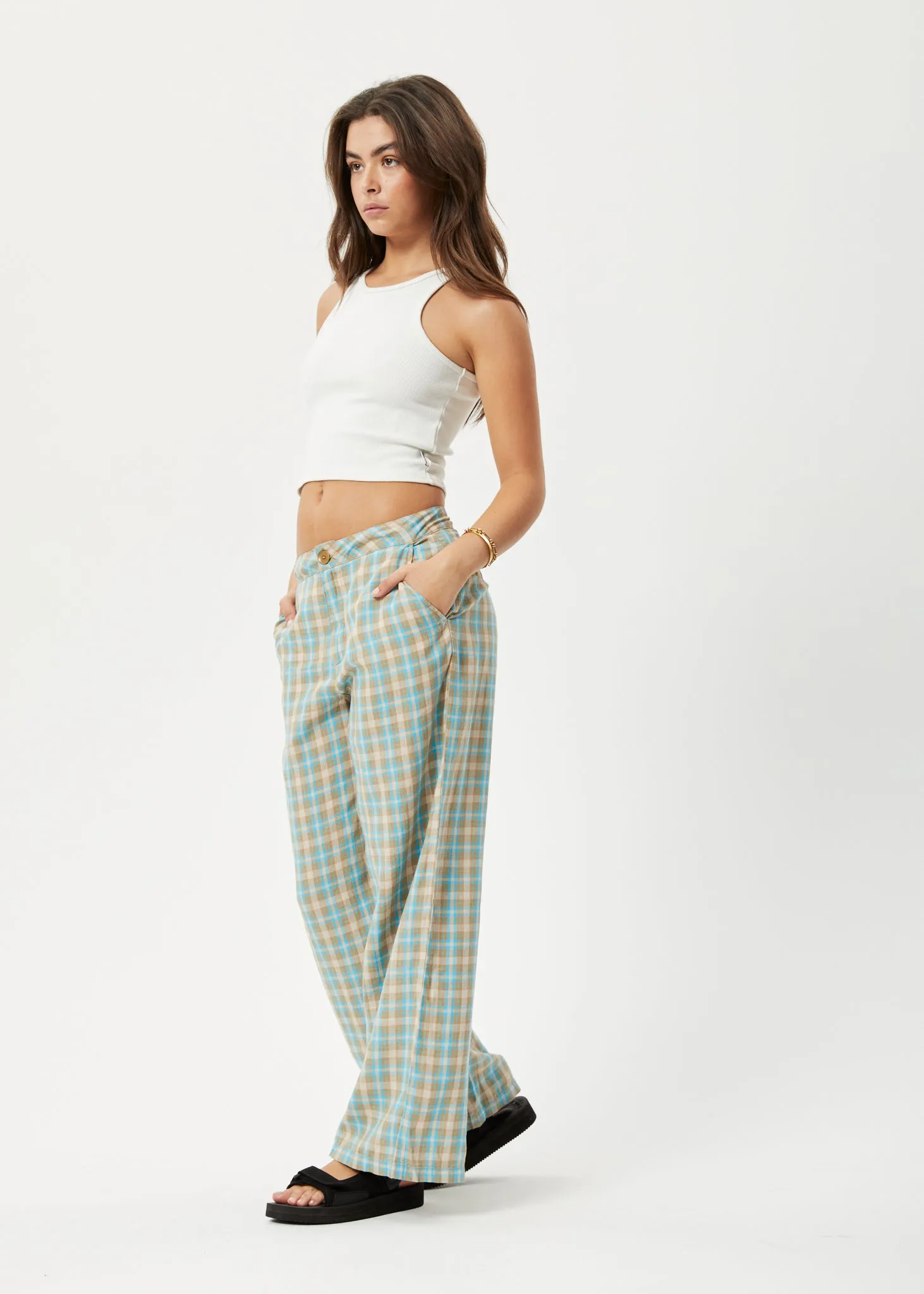 AFENDS Womens Millie Sienna - Wide Leg Pants - Tan Check sold by Afends product image thumbnail 3