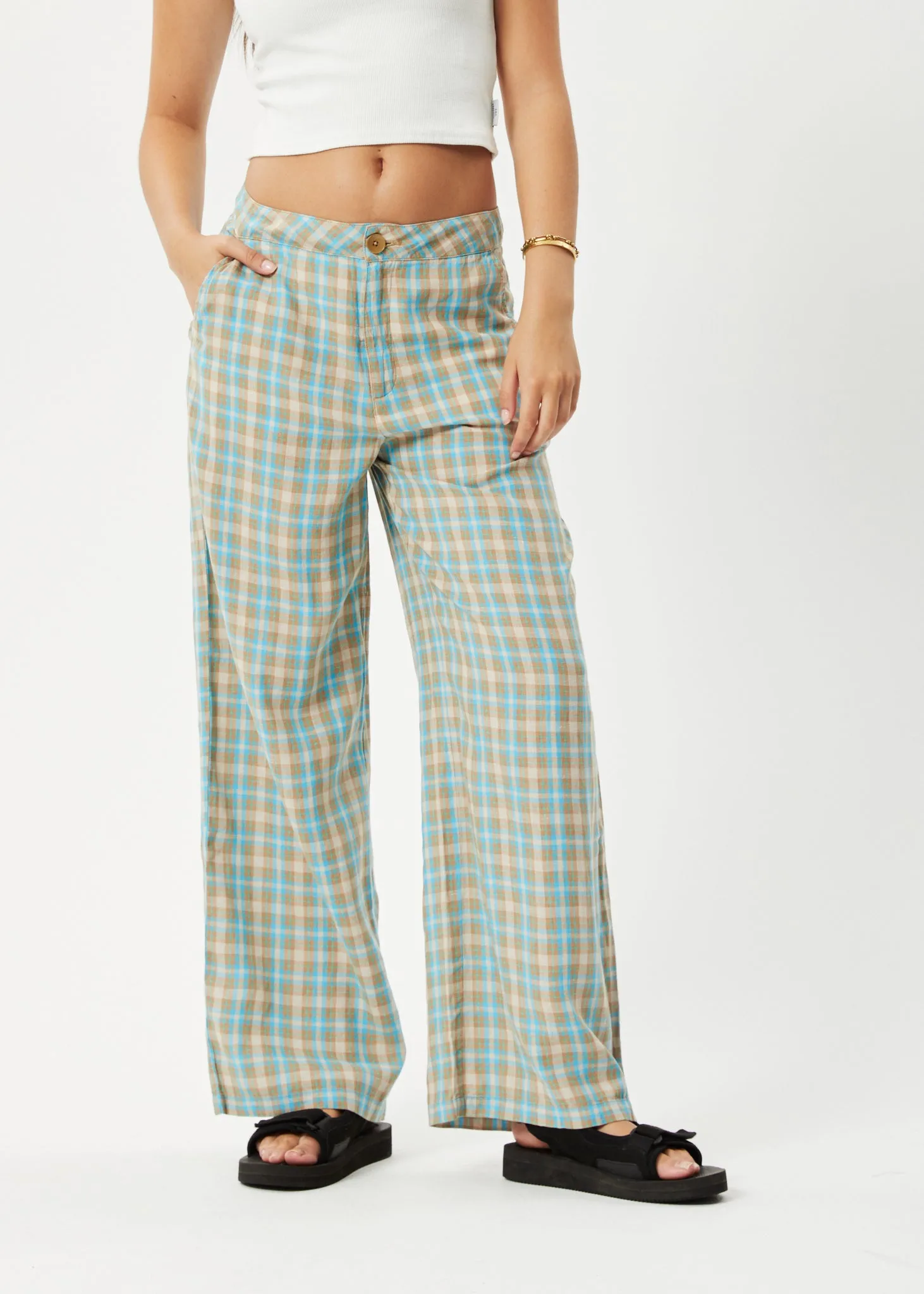 AFENDS Womens Millie Sienna - Wide Leg Pants - Tan Check sold by Afends product image thumbnail 2