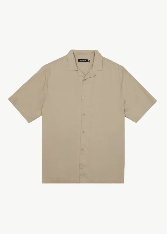 AFENDS Mens Daily - Cuban Short Sleeve Shirt - Taupe sold by Afends