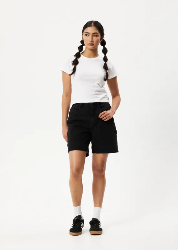 AFENDS Womens Emilie - Organic Denim Carpenter Shorts - Washed Black sold by Afends