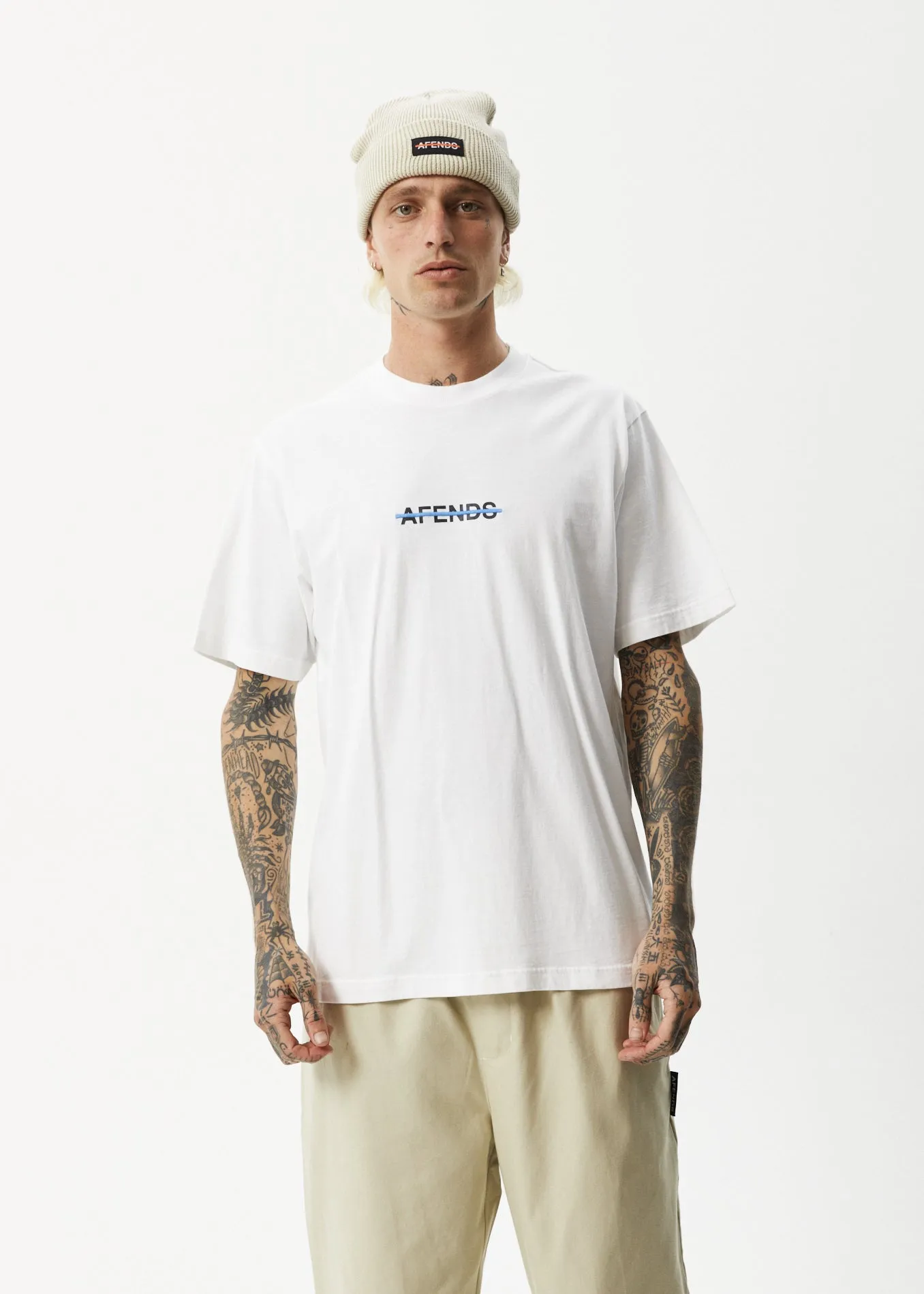 AFENDS Mens Liquid - Retro Logo T-Shirt - White sold by Afends
