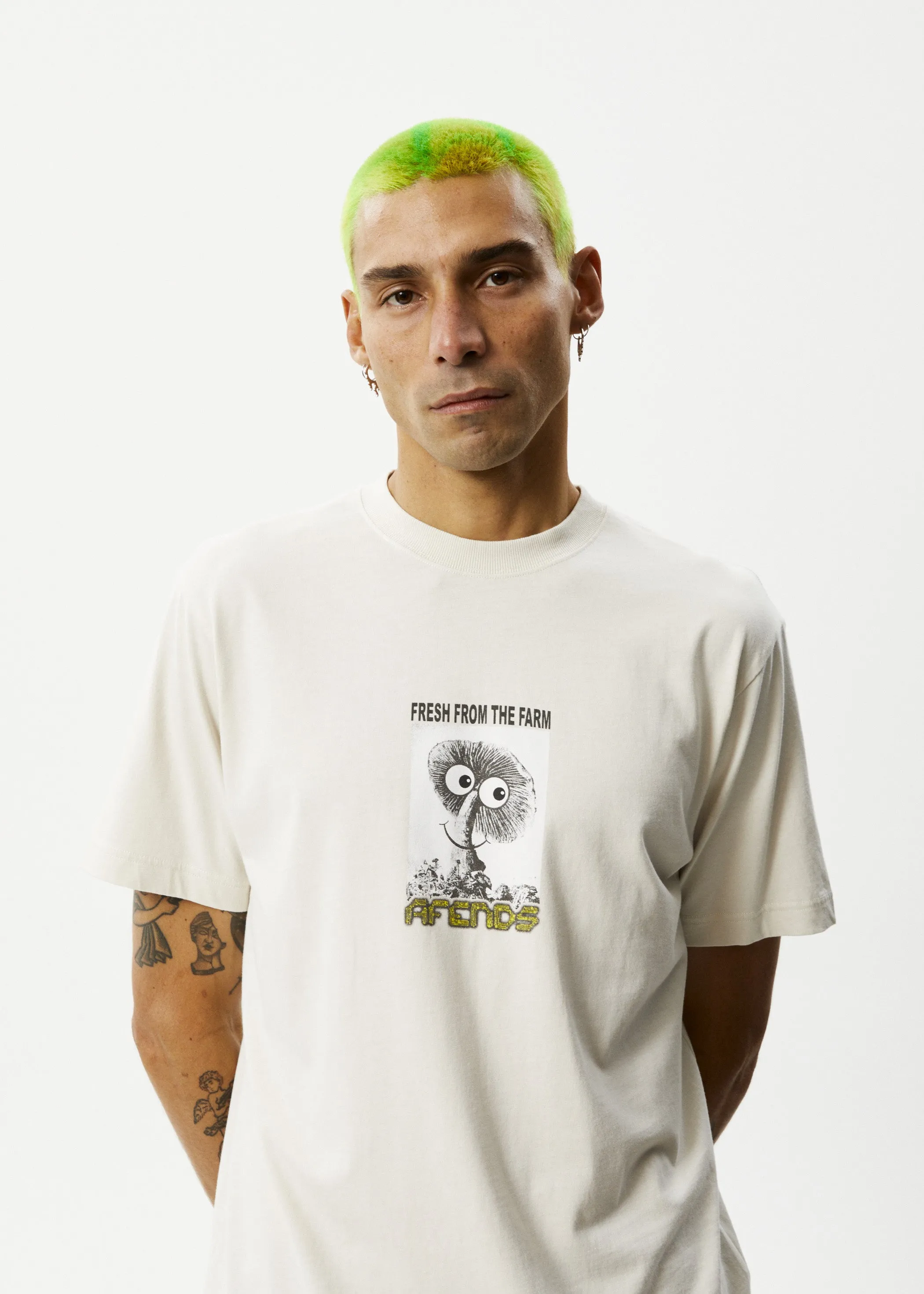 AFENDS Mens Farm Fresh - Retro Fit Tee - Moonbeam sold by Afends product image thumbnail 3