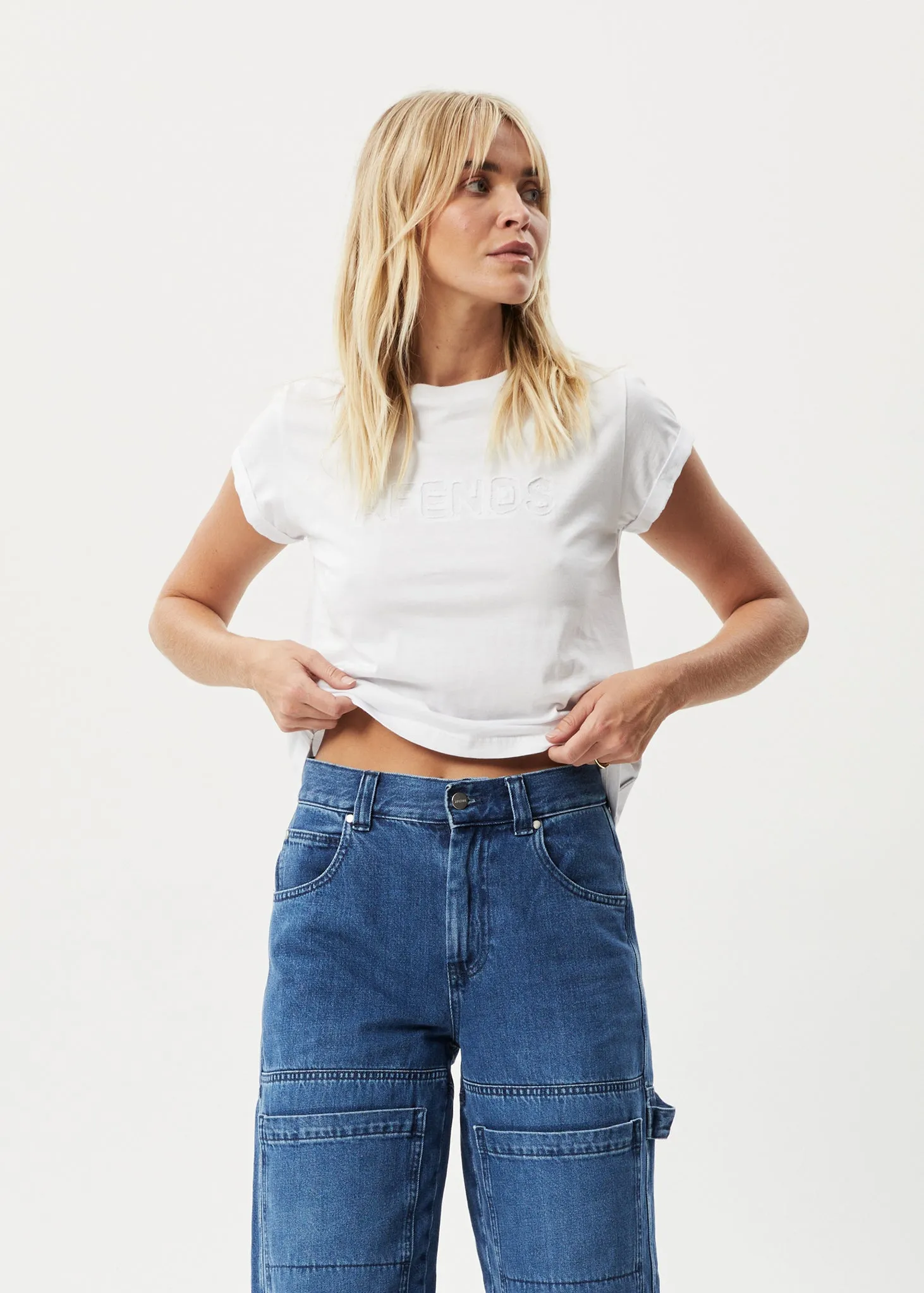 AFENDS Womens Cutback - Roll Cuff T-Shirt - White sold by Afends product image thumbnail 2