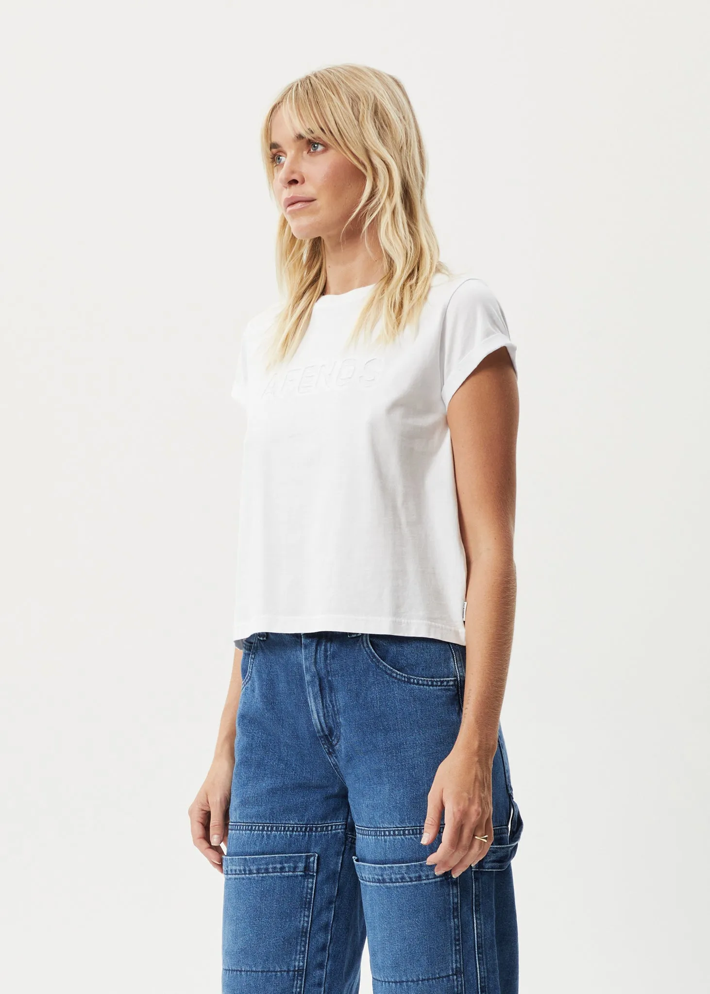 AFENDS Womens Cutback - Roll Cuff T-Shirt - White sold by Afends product image thumbnail 3