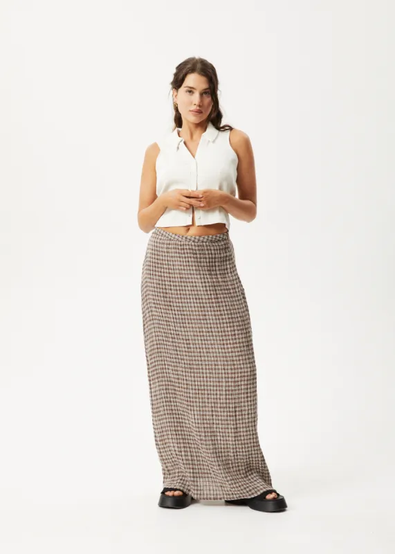 AFENDS Womens Base - Seersucker Maxi Skirt - Coffee Check sold by Afends