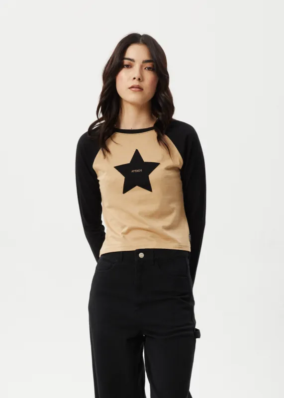 AFENDS Womens Aster Raglan - Long Sleeve Tee - Tan sold by Afends