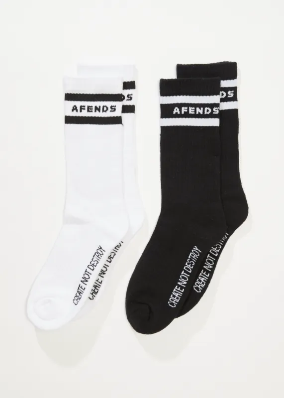 AFENDS Mens Create Not Destroy - Socks Two Pack - Black / White sold by Afends