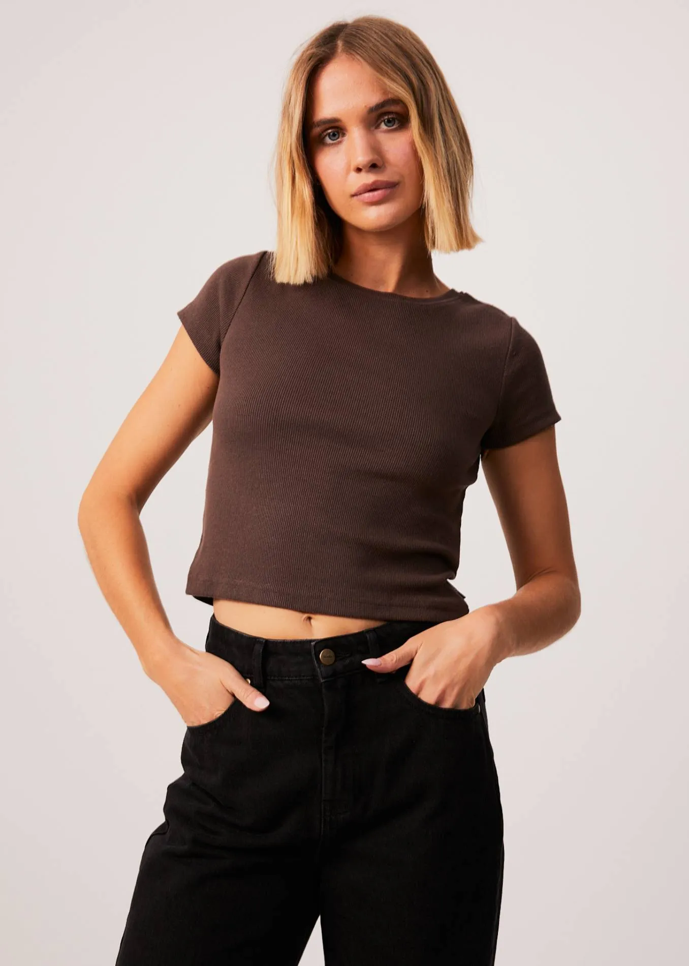 AFENDS Womens Faith - Ribbed Tee - Coffee sold by Afends