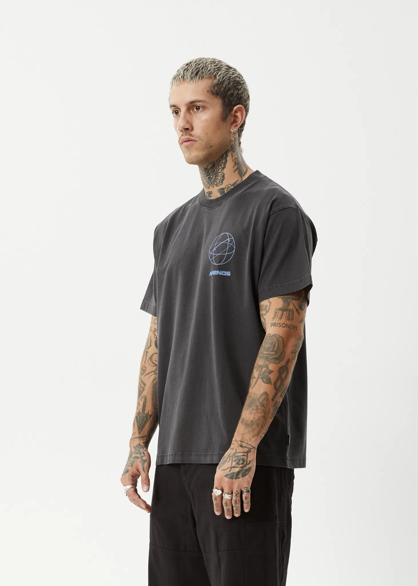 AFENDS Mens Globalisation - Boxy Tee - Stone Black sold by Afends product image thumbnail 4