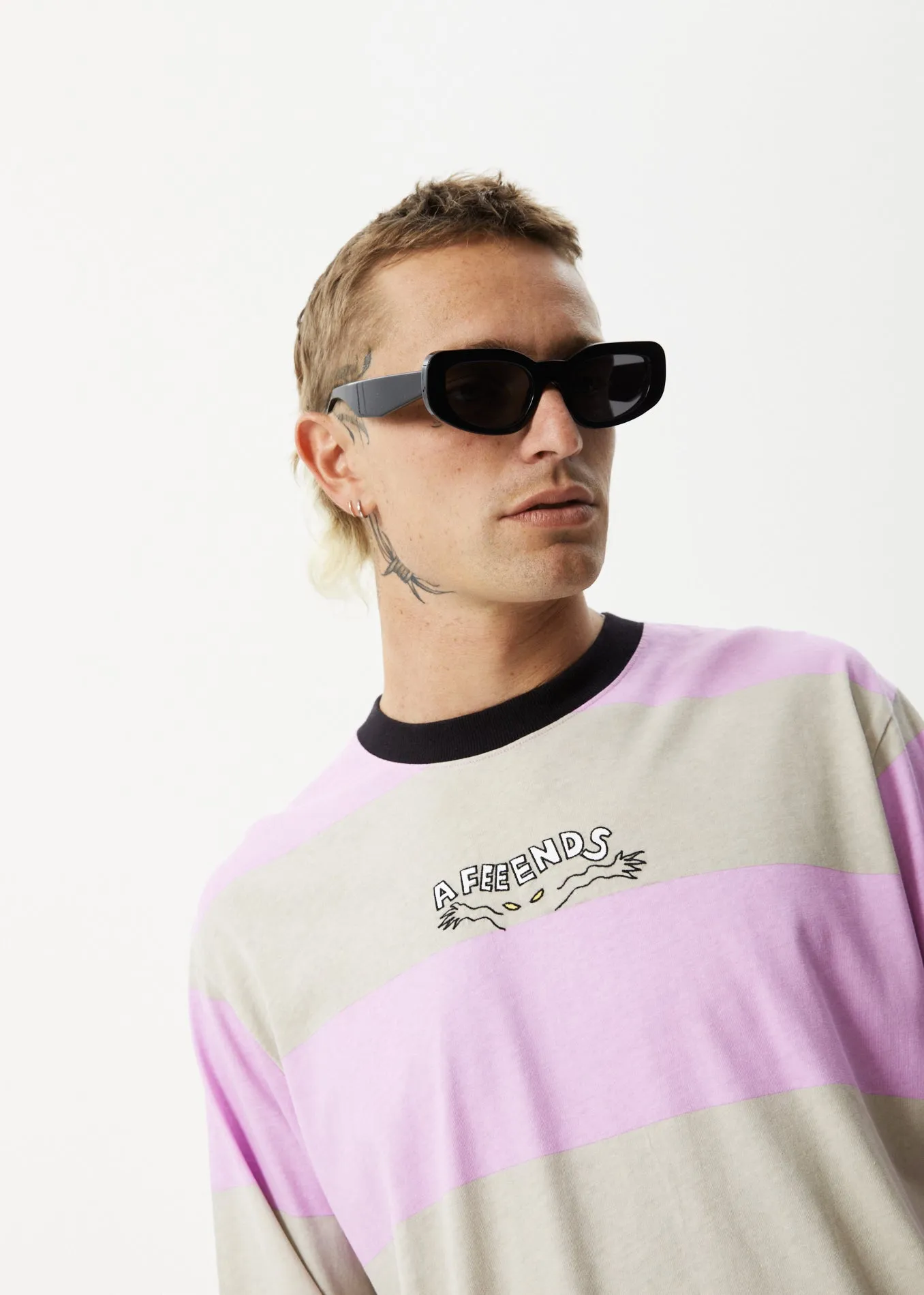 AFENDS Mens Space - Striped Long Sleeve Logo Tee - Candy Stripe sold by Afends product image thumbnail 2