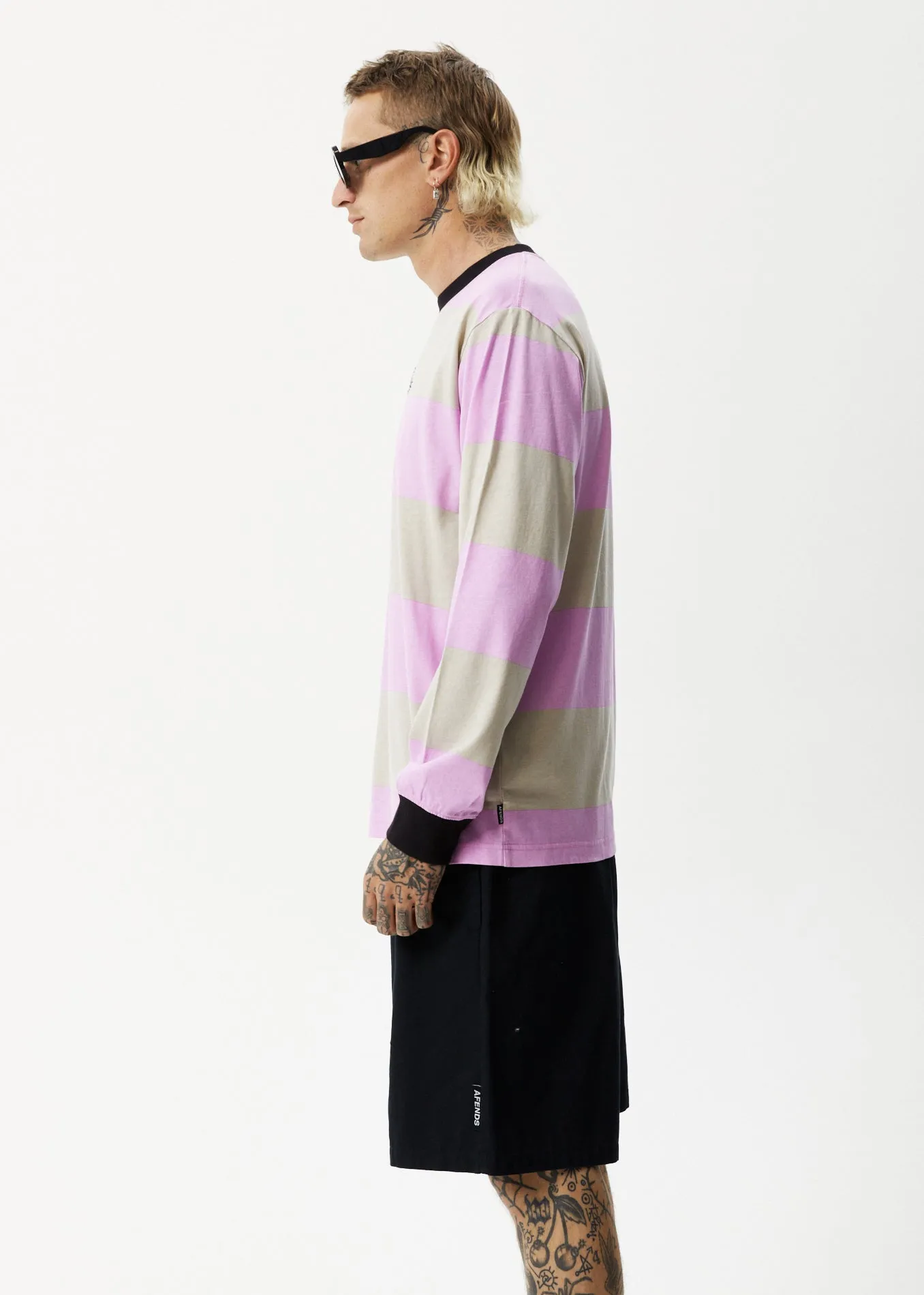 AFENDS Mens Space - Striped Long Sleeve Logo Tee - Candy Stripe sold by Afends product image thumbnail 4