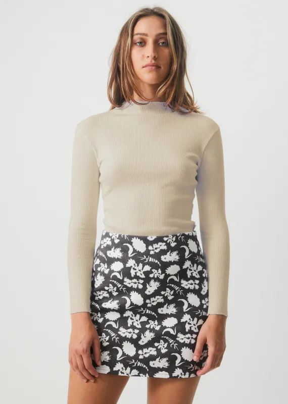 AFENDS Womens Iconic - Ribbed Long Sleeve Top - Cement sold by Afends