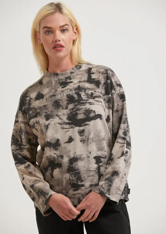 AFENDS Womens Real Time - Weighted Long Sleeve T-Shirt - Bone sold by Afends