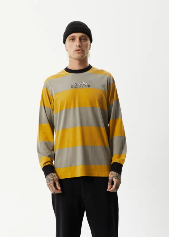 AFENDS Mens Space - Striped Long Sleeve Logo Tee - Mustard Stripe sold by Afends