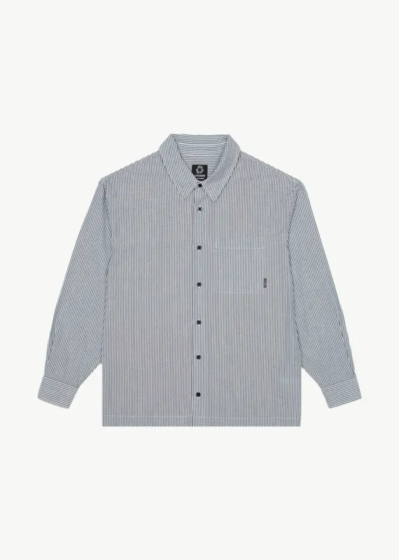 AFENDS Mens Intergalactic - Long Sleeve Shirt - Navy Stripe sold by Afends