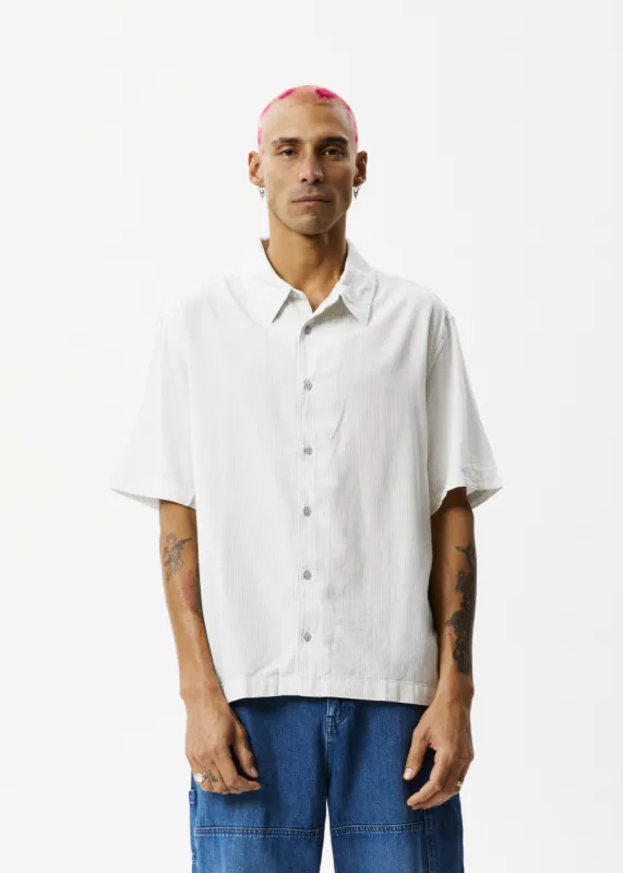 AFENDS Mens Locked Up - Striped Short Sleeve Shirt - Smoke made by Afends