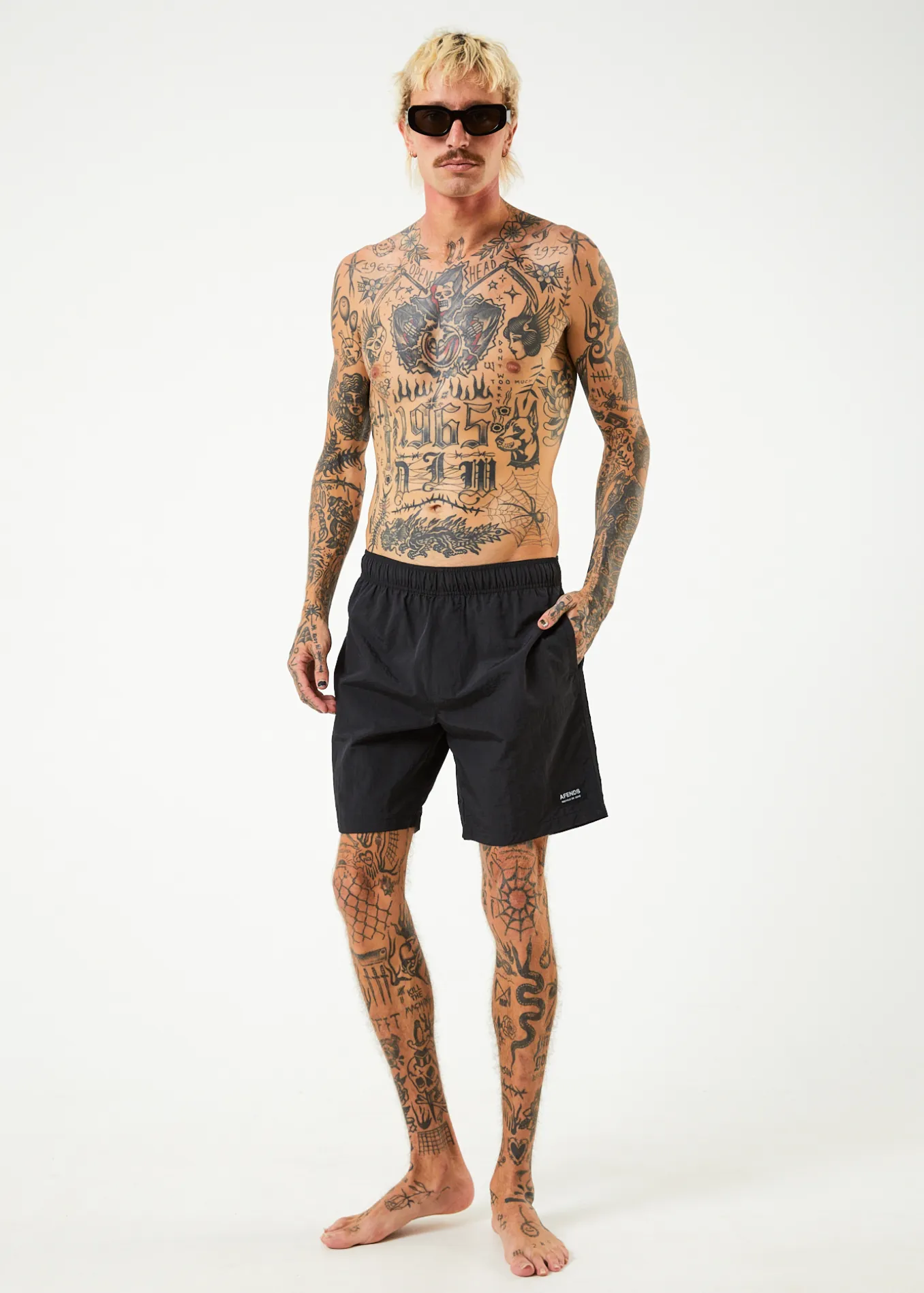 AFENDS Mens Baywatch Vortex - Elastic Waist Shorts - Black sold by Afends