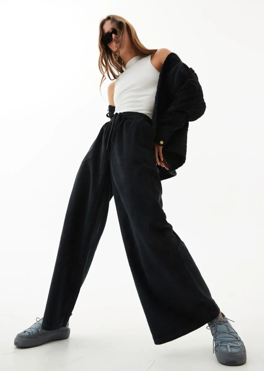 AFENDS Womens Night Away - Corduroy Baggy Wide Leg Pants - Black sold by Afends