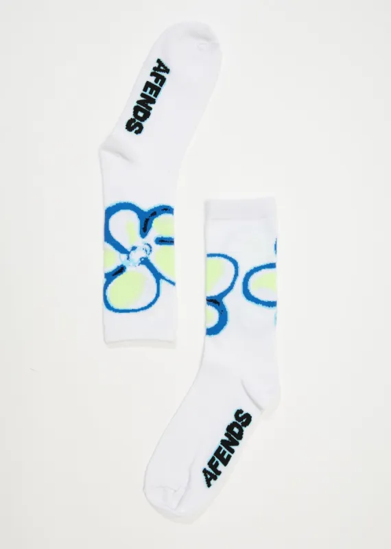 Afends Unisex Feel Free - Hemp Crew Socks - White sold by Afends